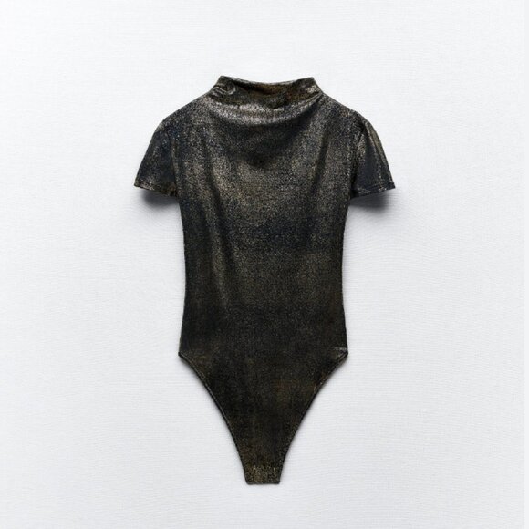 ZARA Metallic High Neck Bodysuit – Gold/Black – Size S – New - Picture 3 of 10